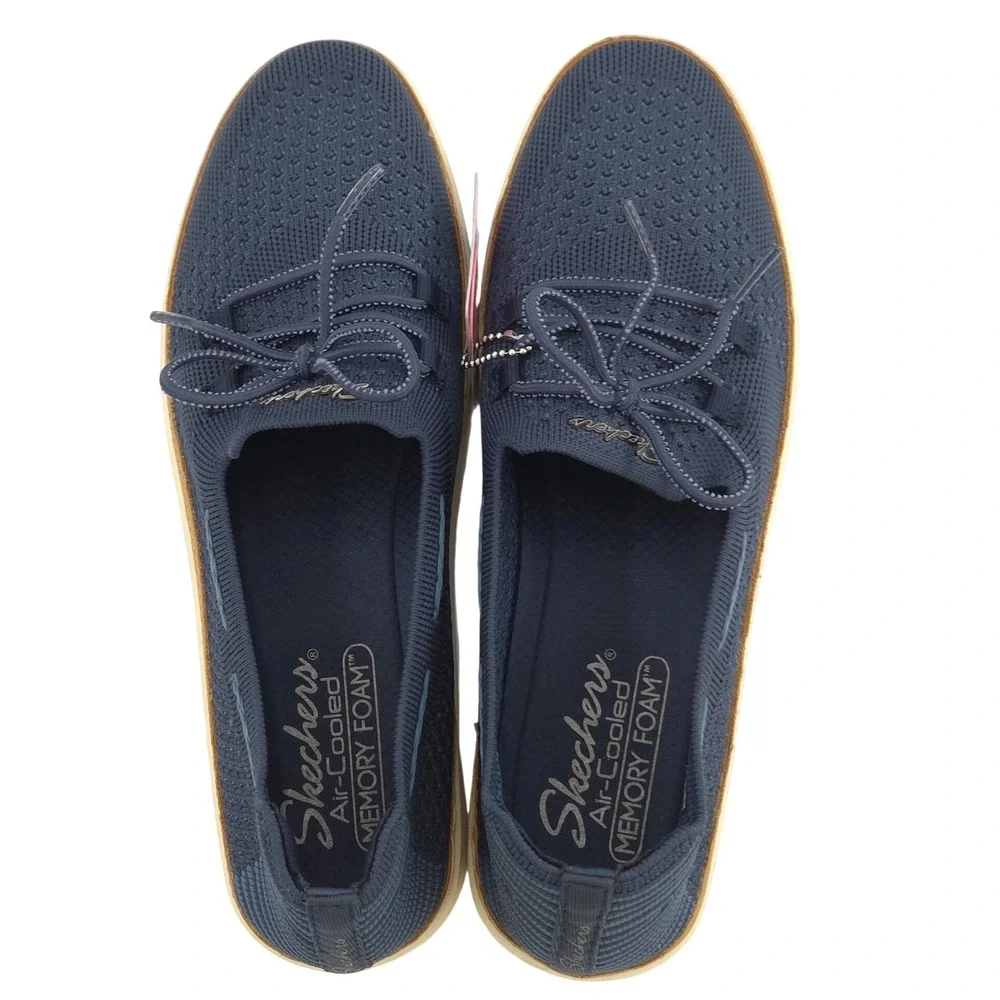 Skechers Coastal Drive Sneakers Womens 9.5 Blue Boat Shoe Knit Memory Foam NEW